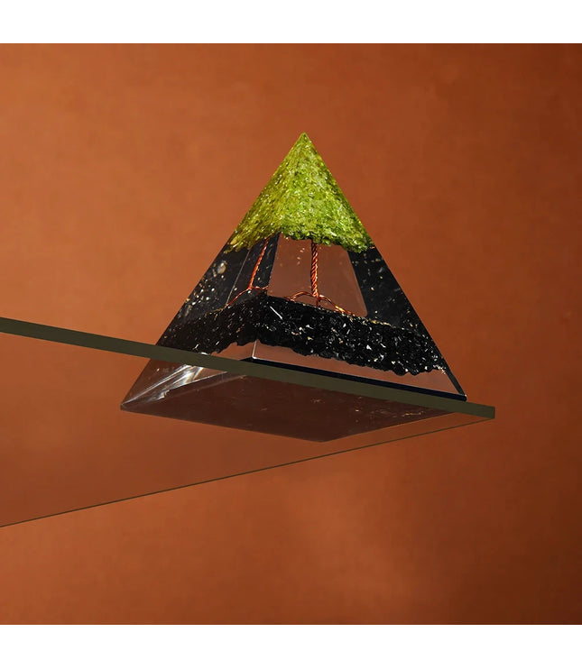 Black Tourmaline & Peridot Tree of Life Pyramid
