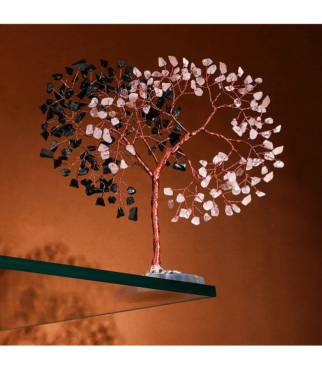 Rose Quartz & Black Obsidian Slice Base Tree