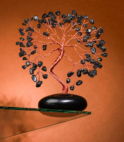 Black Obsidian Palm Stone Base Tree