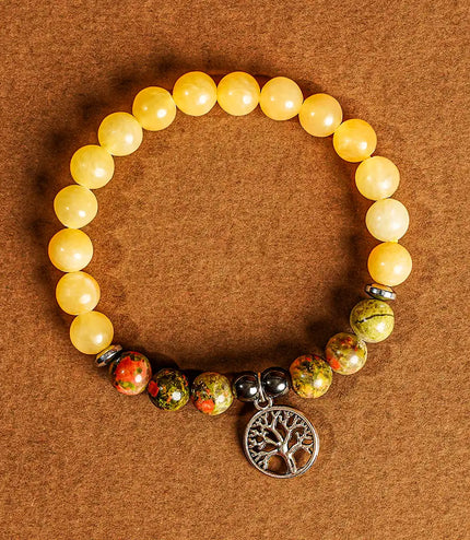 Celesite & Unakite Bracelet with Tree of Life Charm