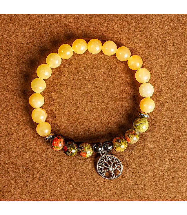 Celesite & Unakite Bracelet with Tree of Life Charm