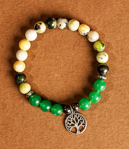 Serpentine & Green Aventurine Bracelet with Tree of Life Charm