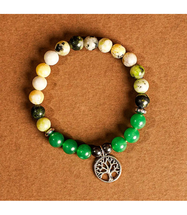 Serpentine & Green Aventurine Bracelet with Tree of Life Charm