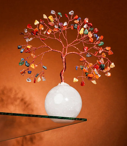 7 Chakra Clear Quartz Ball Base Tree