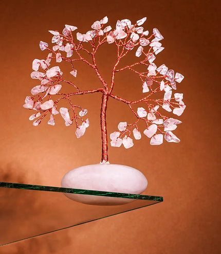 Rose Quartz Palm Stone Base Tree