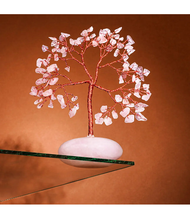 Rose Quartz Palm Stone Base Tree
