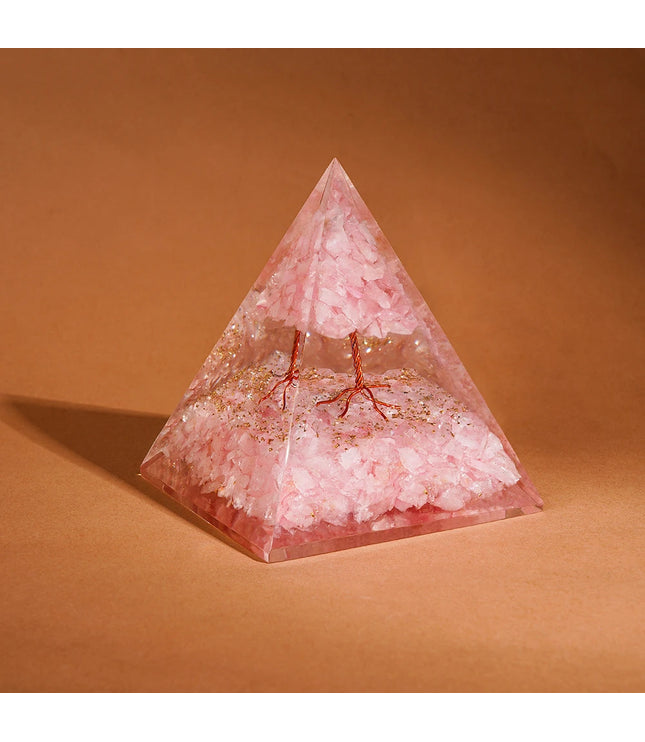 Rose Quartz Tree of Life Orgonite Pyramid