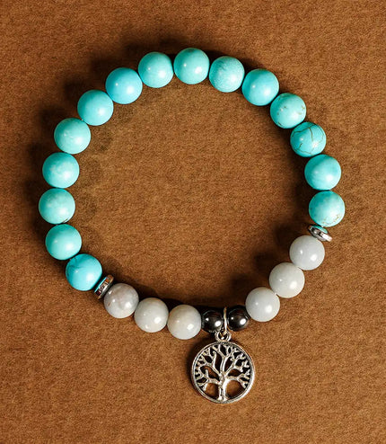 Turquoise & Angelite Bracelet with Tree of Life Charm