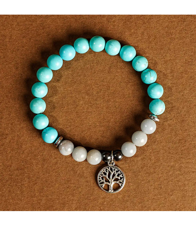 Turquoise & Angelite Bracelet with Tree of Life Charm