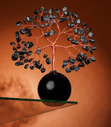 Black Obsidian Crystal Ball Base Tree