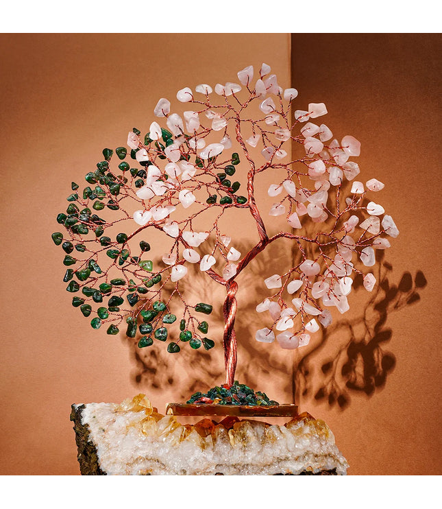 Rose Quartz & Green Aventurine Slice Base Tree