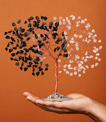 Rose Quartz & Black Obsidian Slice Base Tree