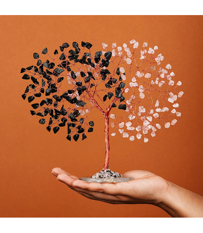 Rose Quartz & Black Obsidian Slice Base Tree