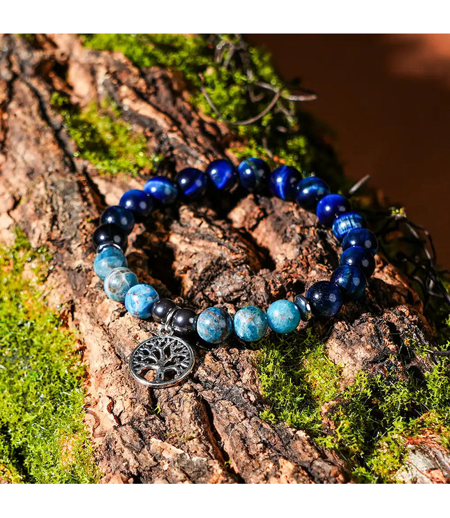 Blue Tiger Eye & Appatite Bracelet with Tree of Life Charm