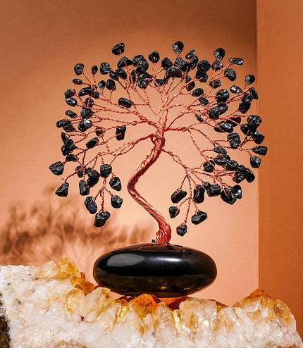 Black Obsidian Palm Stone Base Tree