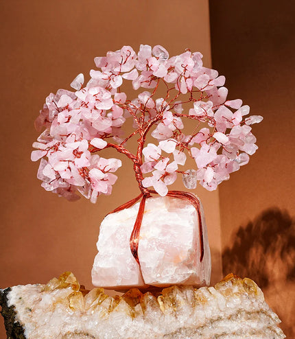 Rose Quartz Crystal Stone Base Tree