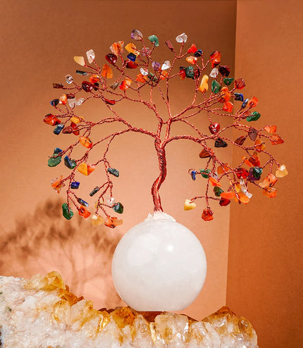 7 Chakra Clear Quartz Ball Base Tree