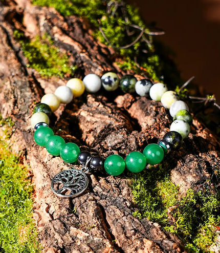 Serpentine & Green Aventurine Bracelet with Tree of Life Charm