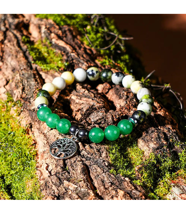 Serpentine & Green Aventurine Bracelet with Tree of Life Charm