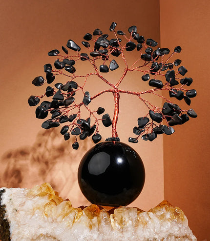 Black Obsidian Crystal Ball Base Tree