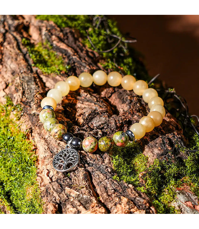 Celesite & Unakite Bracelet with Tree of Life Charm