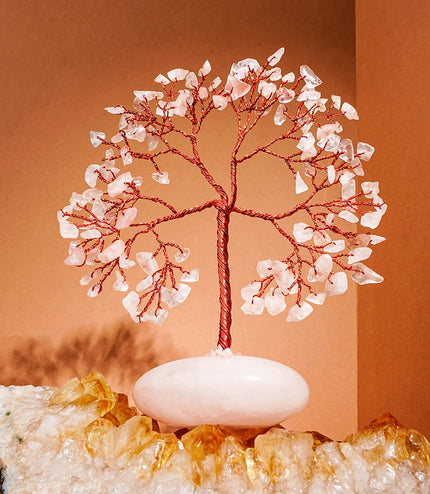 Rose Quartz Palm Stone Base Tree