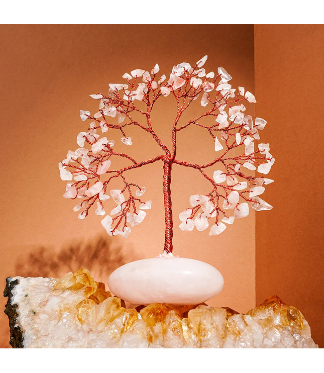 Rose Quartz Palm Stone Base Tree