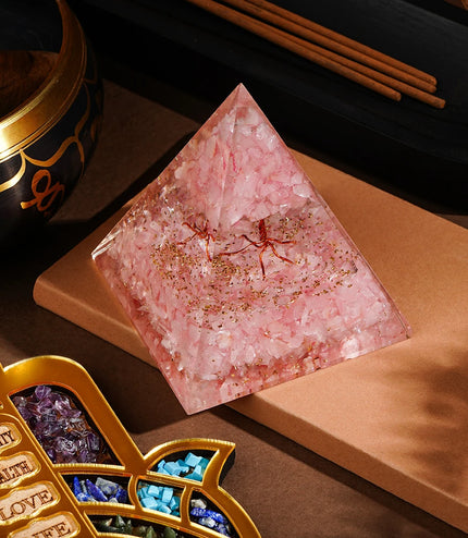 Rose Quartz Tree of Life Orgonite Pyramid