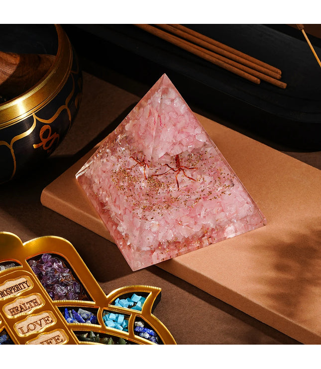 Rose Quartz Tree of Life Orgonite Pyramid