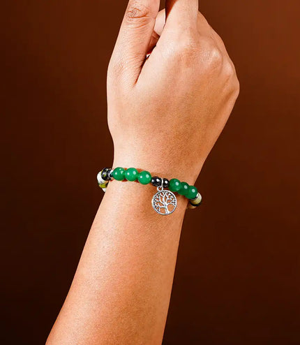 Serpentine & Green Aventurine Bracelet with Tree of Life Charm