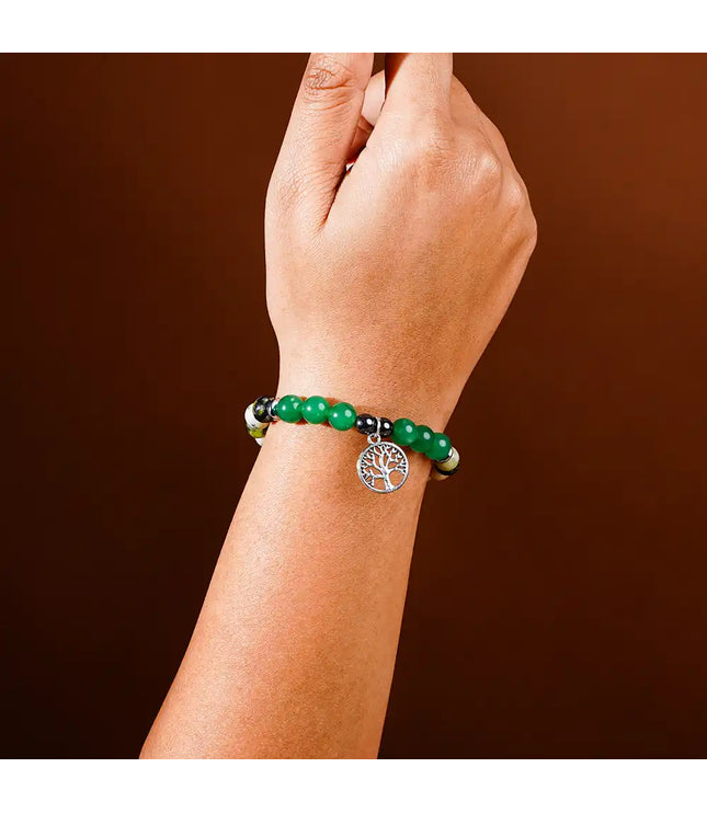 Serpentine & Green Aventurine Bracelet with Tree of Life Charm