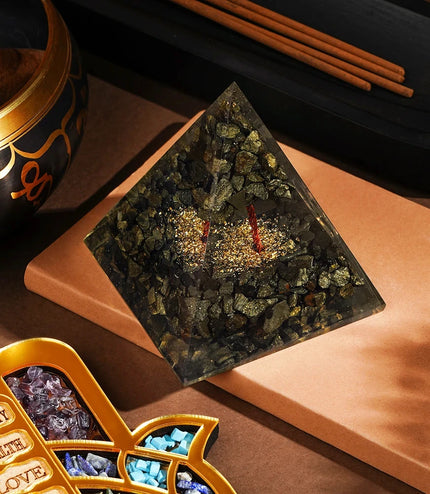 Pyrite Tree of Life Orgonite Pyramid