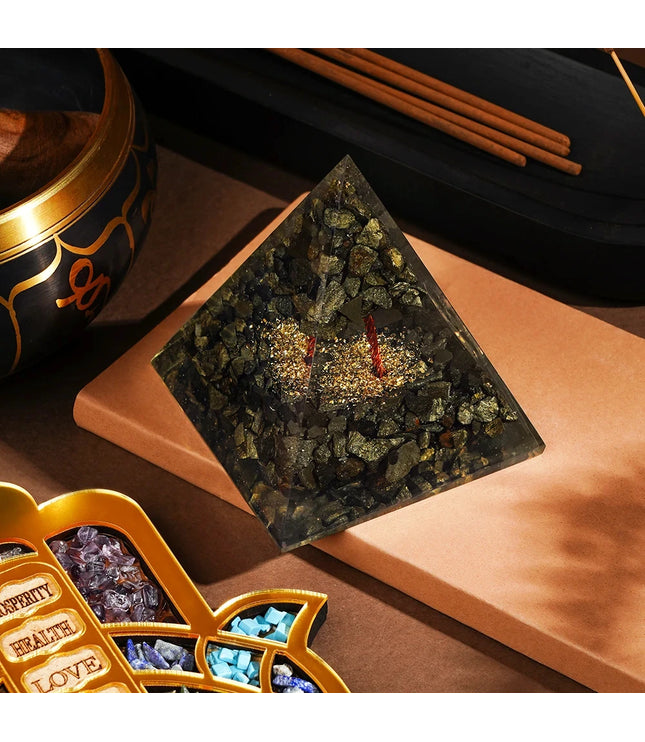 Pyrite Tree of Life Orgonite Pyramid