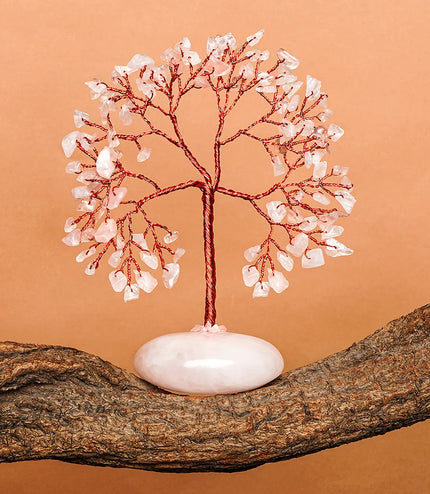 Rose Quartz Palm Stone Base Tree