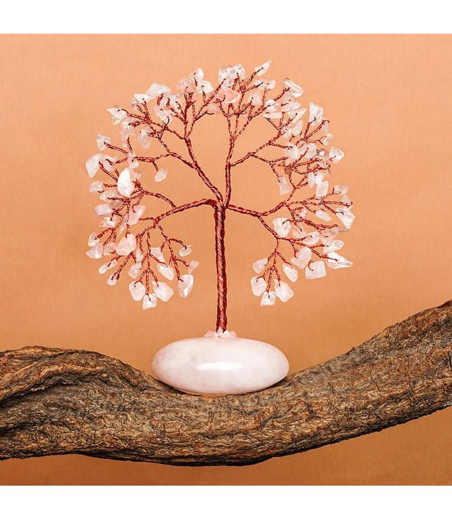 Rose Quartz Palm Stone Base Tree