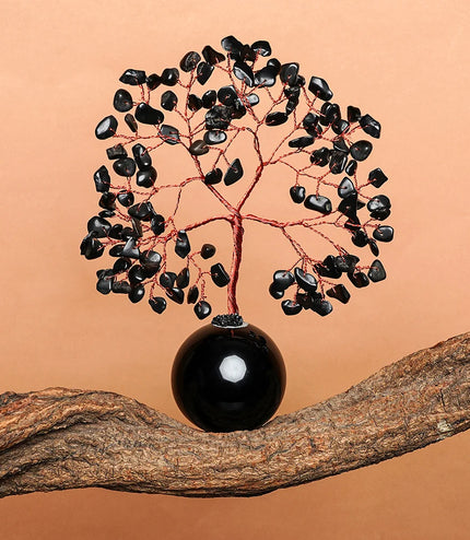 Black Obsidian Crystal Ball Base Tree