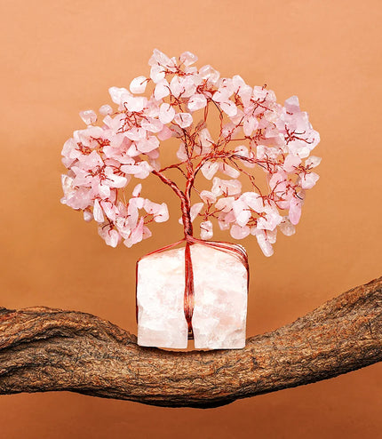 Rose Quartz Crystal Stone Base Tree