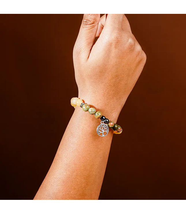 Celesite & Unakite Bracelet with Tree of Life Charm