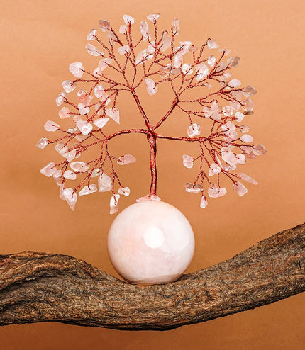 Rose Quartz Crystal Ball Base Tree