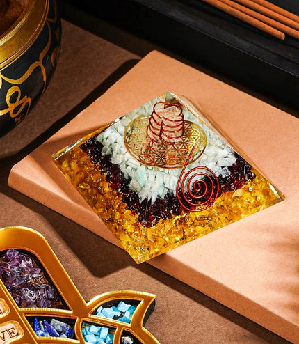 Citirne Garnet & Aquamarine Orgonite Pyramid