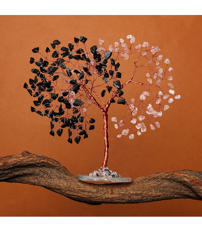Rose Quartz & Black Obsidian Slice Base Tree