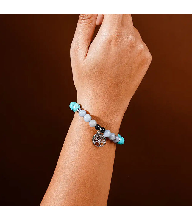 Turquoise & Angelite Bracelet with Tree of Life Charm